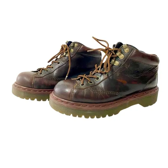 Vintage Doc Dr Martens 8287 Brown Leather Ankle Boots Size 6 8 Chunky Combat