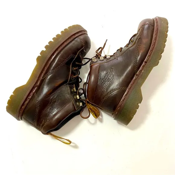 Vintage Doc Dr Martens 8287 Brown Leather Ankle Boots Size 6 8 Chunky Combat