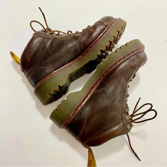 Vintage Doc Dr Martens 8287 Brown Leather Ankle Boots Size 6 8 Chunky Combat