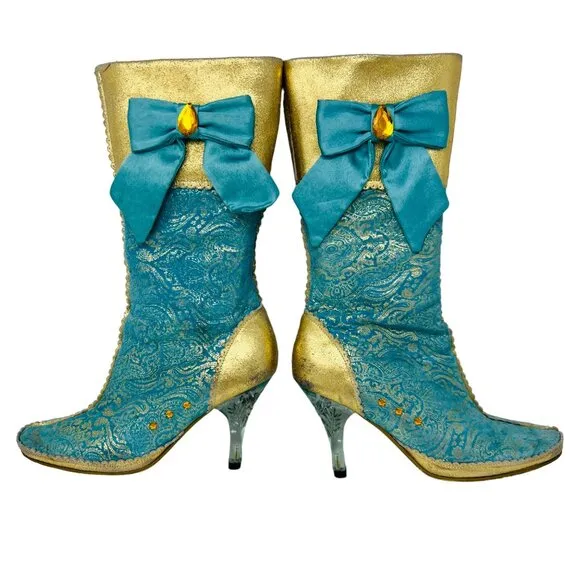 VINTAGE Irregular Choice SWAN LAKE Gold &amp; Blue Clear Heeled Boots