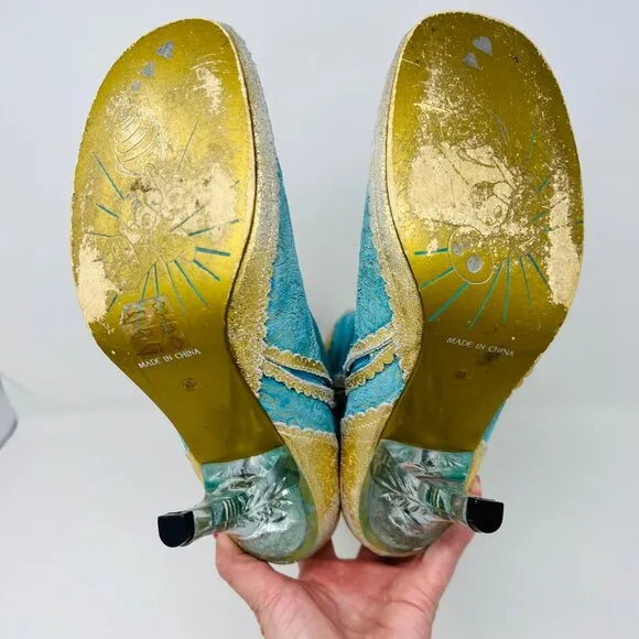 VINTAGE Irregular Choice SWAN LAKE Gold &amp; Blue Clear Heeled Boots