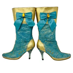 VINTAGE Irregular Choice SWAN LAKE Gold &amp; Blue Clear Heeled Boots