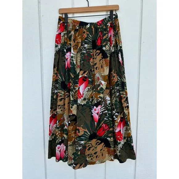 Vintage John Meyer Skirt Set, Tropical, Pleated Skirt &amp; Button Down Shirt, Sz 14