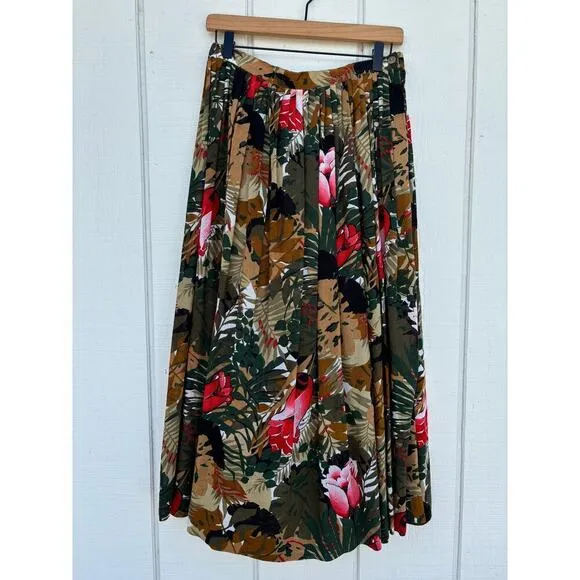 Vintage John Meyer Skirt Set, Tropical, Pleated Skirt &amp; Button Down Shirt, Sz 14