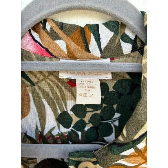 Vintage John Meyer Skirt Set, Tropical, Pleated Skirt &amp; Button Down Shirt, Sz 14