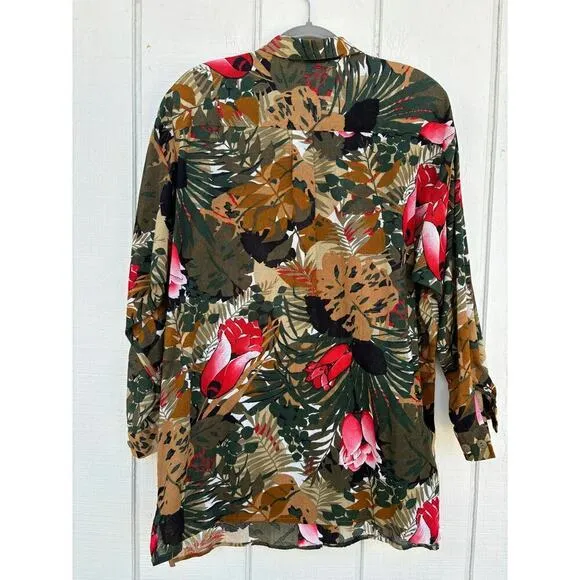 Vintage John Meyer Skirt Set, Tropical, Pleated Skirt &amp; Button Down Shirt, Sz 14