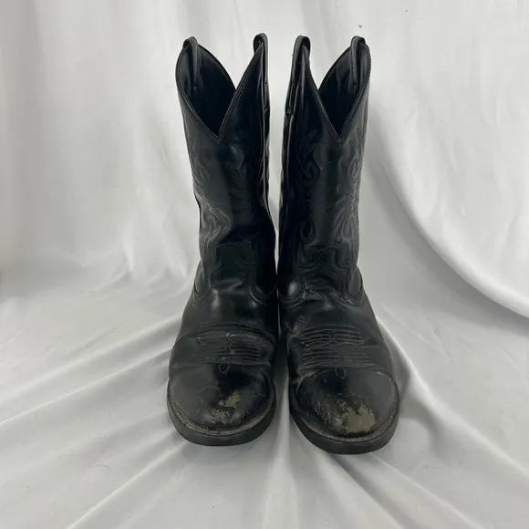Vintage Laredo Lea Vamp Fox Black Leather Mid Calf Cowboy Boots