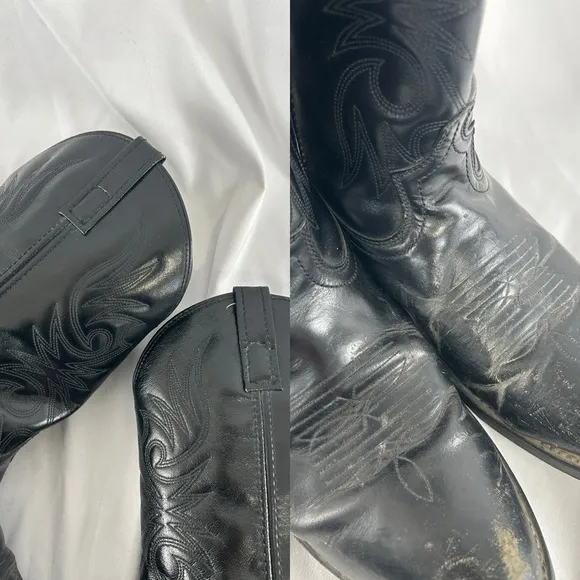 Vintage Laredo Lea Vamp Fox Black Leather Mid Calf Cowboy Boots