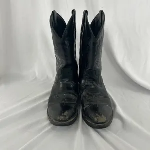 Vintage Laredo Lea Vamp Fox Black Leather Mid Calf Cowboy Boots