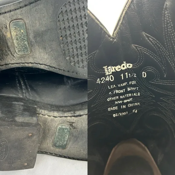 Vintage Laredo Lea Vamp Fox Black Leather Mid Calf Cowboy Boots