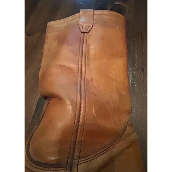 Vintage Leather Tan Brown Tall Chunky Heel Riding Boots Pull On Men's Size 10