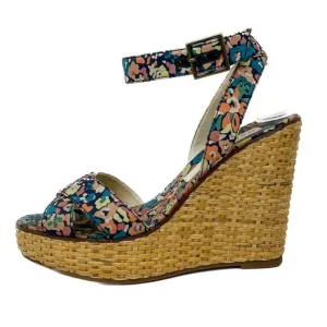 Vintage Marc Jacobs floral canvas &amp; rattan wedge espadrilles sandals size 37 US7