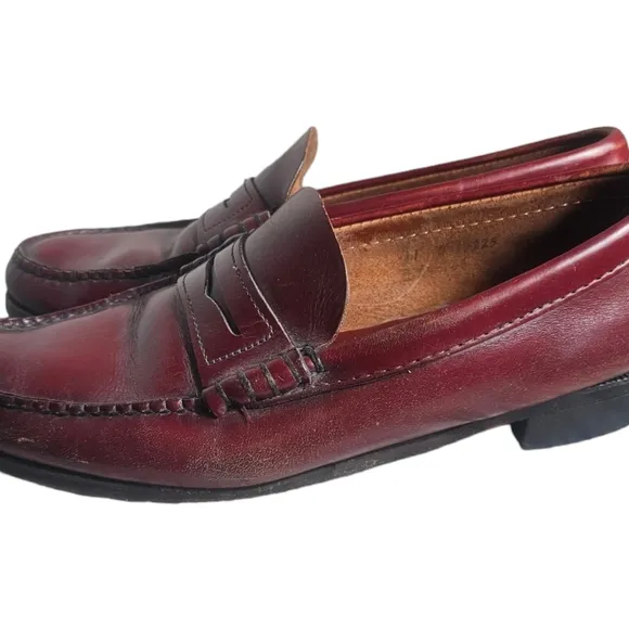 Vintage Men Classic Leather Penny Loafers Slip On Brown/Burgundy Size 11M