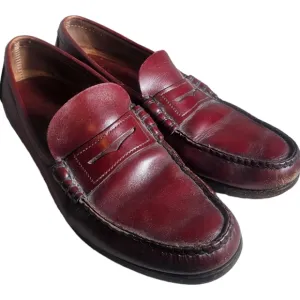 Vintage Men Classic Leather Penny Loafers Slip On Brown/Burgundy Size 11M