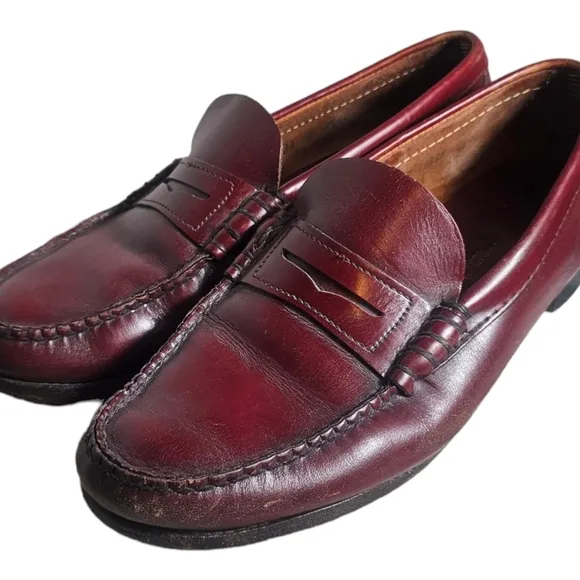 Vintage Men Classic Leather Penny Loafers Slip On Brown/Burgundy Size 11M