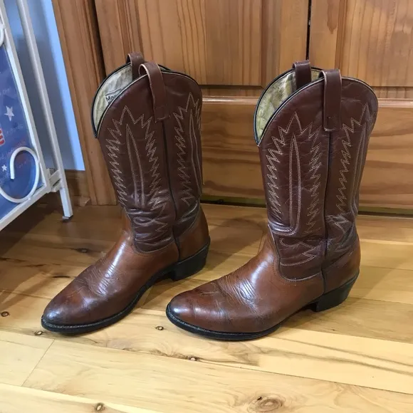 Vintage Mens Mason Brown Leather Pull On Cowboy Boots Preowned Size 9 USA