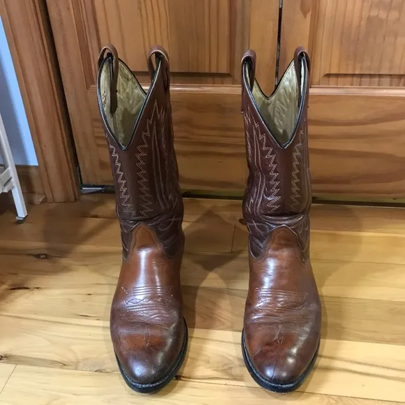 Vintage Mens Mason Brown Leather Pull On Cowboy Boots Preowned Size 9 USA