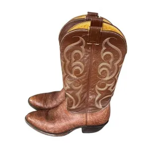 Vintage Nocona Men's Western Cowboy Boots Orange Brown Leather Size 8 D