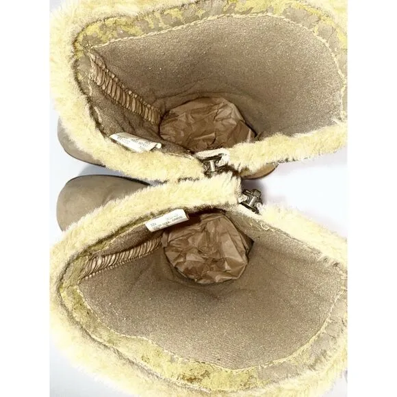 Vintage Skechers Beige Leather Suede Platform Boots Chunky Heel Y2K Fur Bratz 9