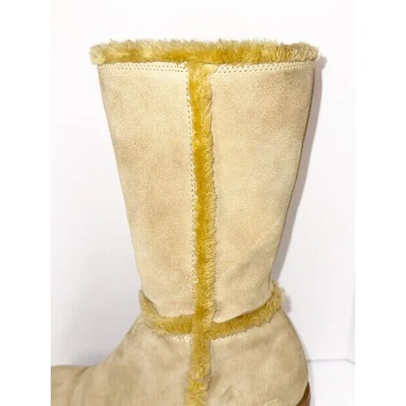 Vintage Skechers Beige Leather Suede Platform Boots Chunky Heel Y2K Fur Bratz 9