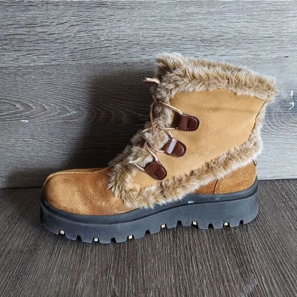 Vintage Skechers Chunky Platform Tan Suede Leather Y2K 90s Winter Boots 8.5