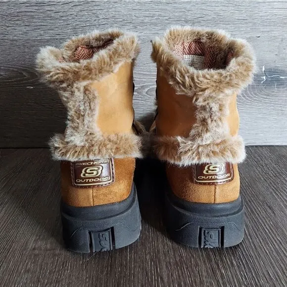 Vintage Skechers Chunky Platform Tan Suede Leather Y2K 90s Winter Boots 8.5