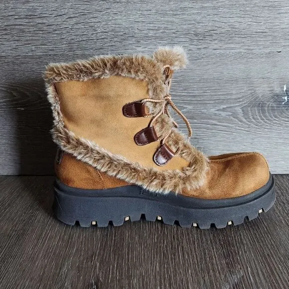 Vintage Skechers Chunky Platform Tan Suede Leather Y2K 90s Winter Boots 8.5