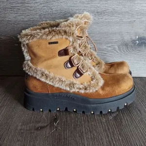 Vintage Skechers Chunky Platform Tan Suede Leather Y2K 90s Winter Boots 8.5