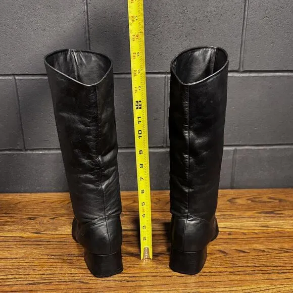 Vintage Studio Works Shelly Chunky Black Leather Square Toe Boots Women’s 10
