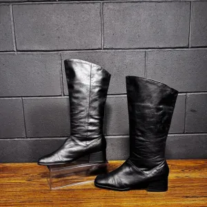 Vintage Studio Works Shelly Chunky Black Leather Square Toe Boots Women’s 10