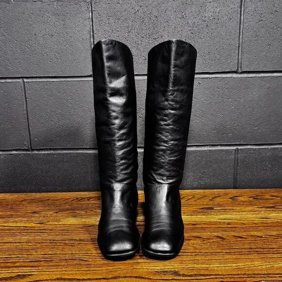Vintage Studio Works Shelly Chunky Black Leather Square Toe Boots Women’s 10