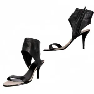 Vintage VINCE &quot;ADRIA&quot; High Heel Black Leather Sandals w/Open Toe and Ankle Cuff
