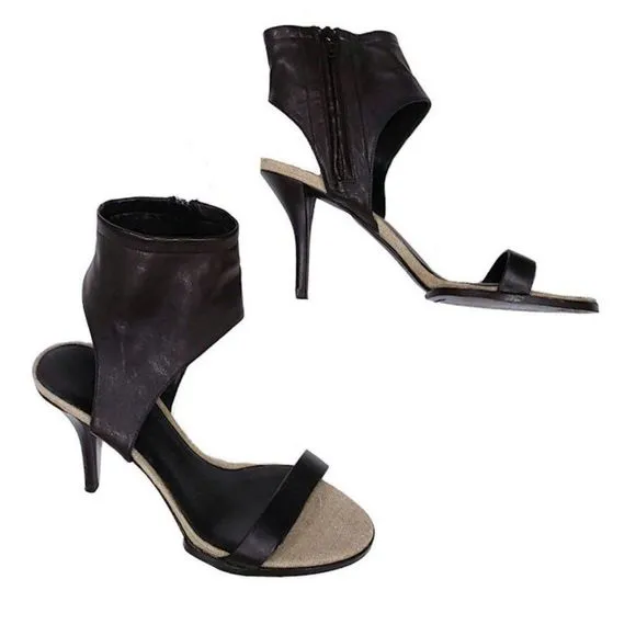 Vintage VINCE &quot;ADRIA&quot; High Heel Black Leather Sandals w/Open Toe and Ankle Cuff