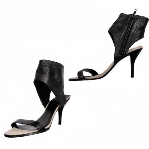 Vintage VINCE &quot;ADRIA&quot; High Heel Black Leather Sandals w/Open Toe and Ankle Cuff