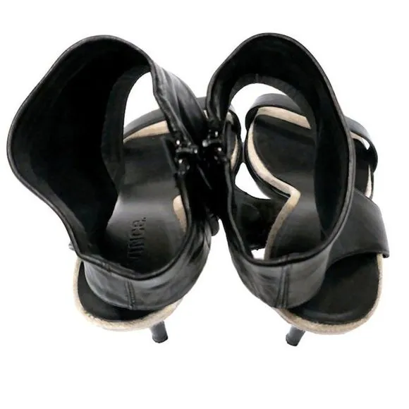Vintage VINCE &quot;ADRIA&quot; High Heel Black Leather Sandals w/Open Toe and Ankle Cuff