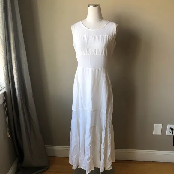Vintage White Linen Blend Gauze Lagen look Maxi dress