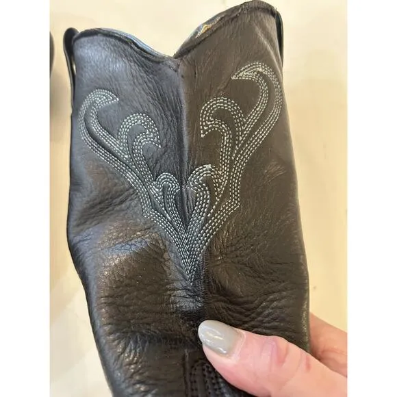 Vintage Women’s Size 7 M Black Cowboy Boots Leather Western Pointed Toe Mid Calf