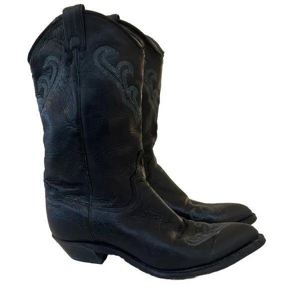 Vintage Women’s Size 7 M Black Cowboy Boots Leather Western Pointed Toe Mid Calf