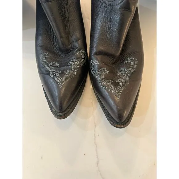Vintage Women’s Size 7 M Black Cowboy Boots Leather Western Pointed Toe Mid Calf
