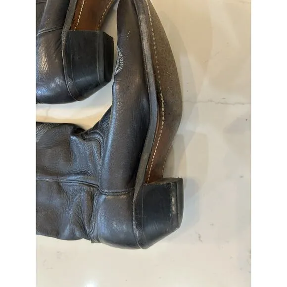 Vintage Women’s Size 7 M Black Cowboy Boots Leather Western Pointed Toe Mid Calf