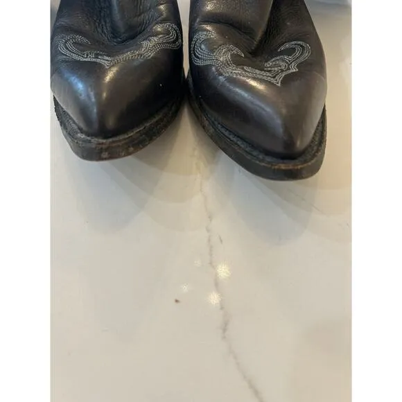 Vintage Women’s Size 7 M Black Cowboy Boots Leather Western Pointed Toe Mid Calf