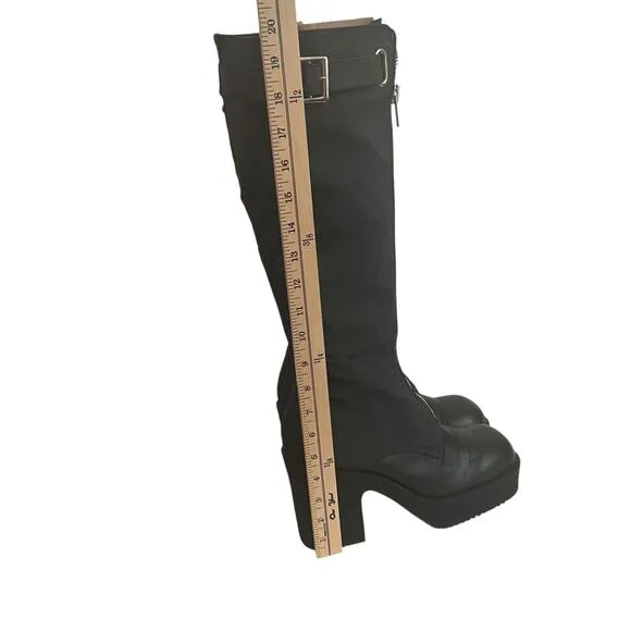 Vintage Y2K 9&amp; CO Fighter Knee High Front Zipper Chunky Heel Boots Size 10
