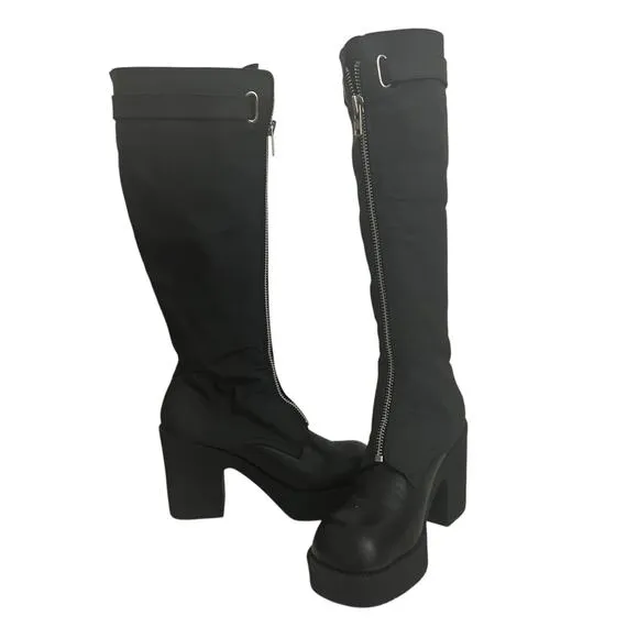 Vintage Y2K 9&amp; CO Fighter Knee High Front Zipper Chunky Heel Boots Size 10