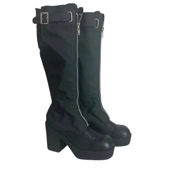 Vintage Y2K 9&amp; CO Fighter Knee High Front Zipper Chunky Heel Boots Size 10