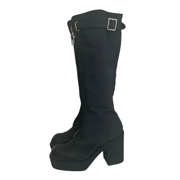 Vintage Y2K 9&amp; CO Fighter Knee High Front Zipper Chunky Heel Boots Size 10