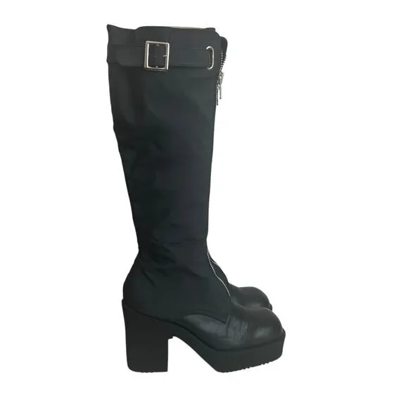Vintage Y2K 9&amp; CO Fighter Knee High Front Zipper Chunky Heel Boots Size 10
