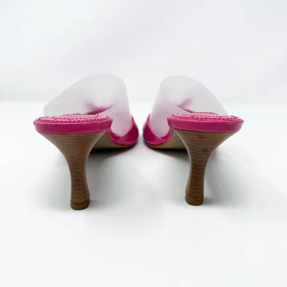 Vintage Y2K Steve Madden Pink Leather Open Toe Stiletto Sandals Sz 10 Bow Accent