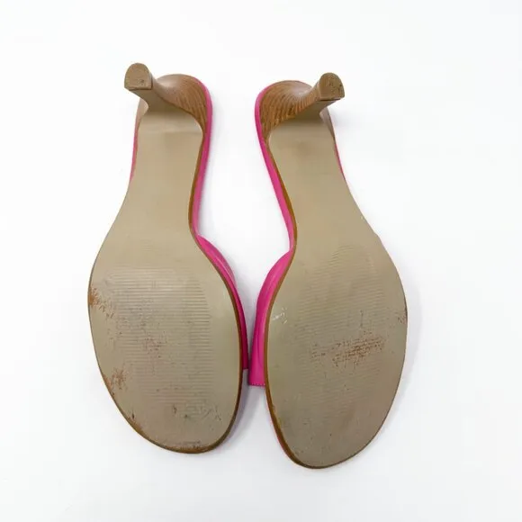 Vintage Y2K Steve Madden Pink Leather Open Toe Stiletto Sandals Sz 10 Bow Accent