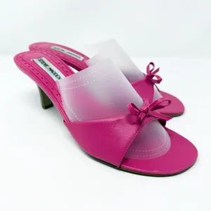 Vintage Y2K Steve Madden Pink Leather Open Toe Stiletto Sandals Sz 10 Bow Accent