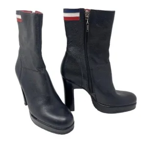 Vintage Tommy Hilfiger womans Black leather heel ankle booties 5.5M platform Y2K